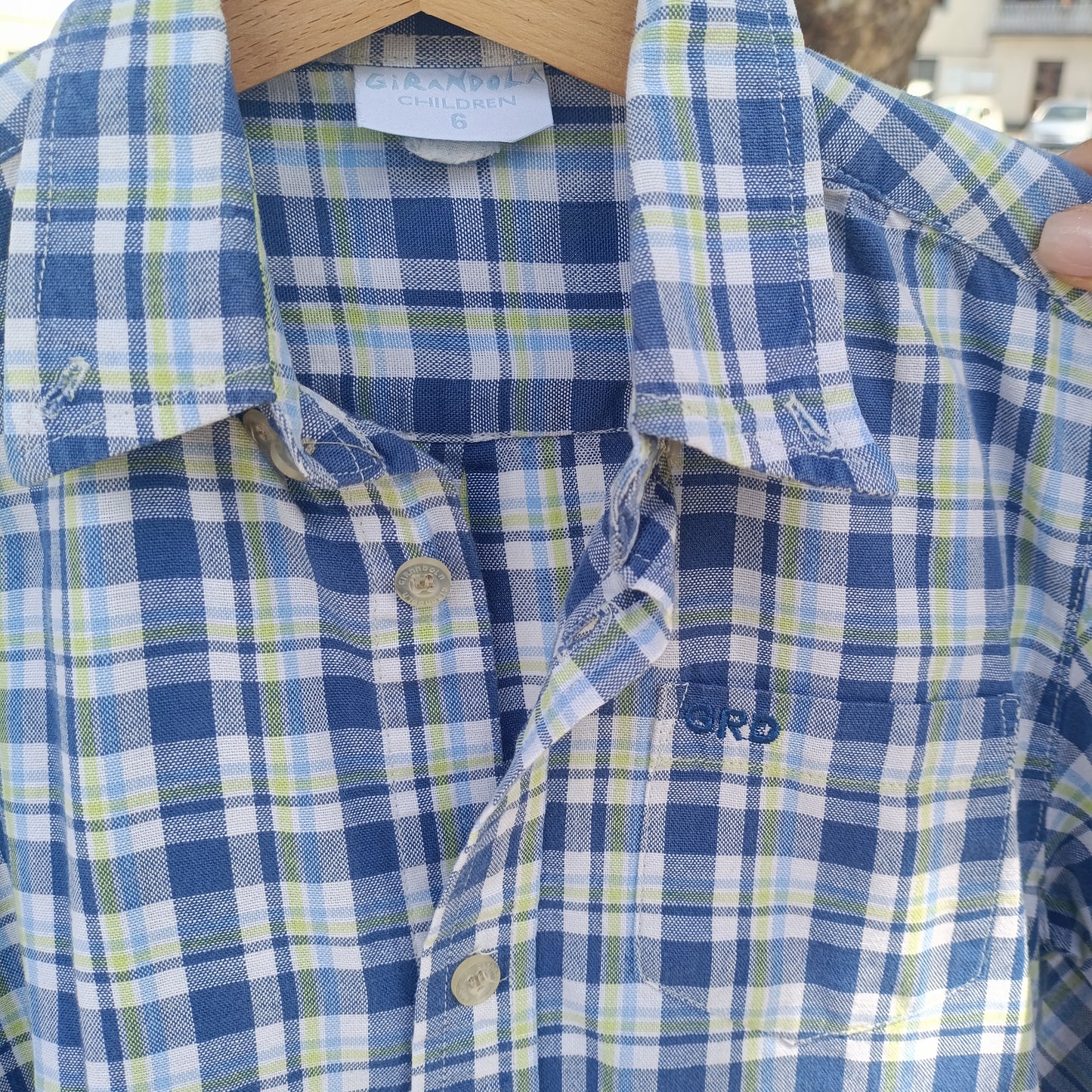 Camisa de Manga Comprida Girandola aos Quadros Azuis e Verdes 5-6 anos