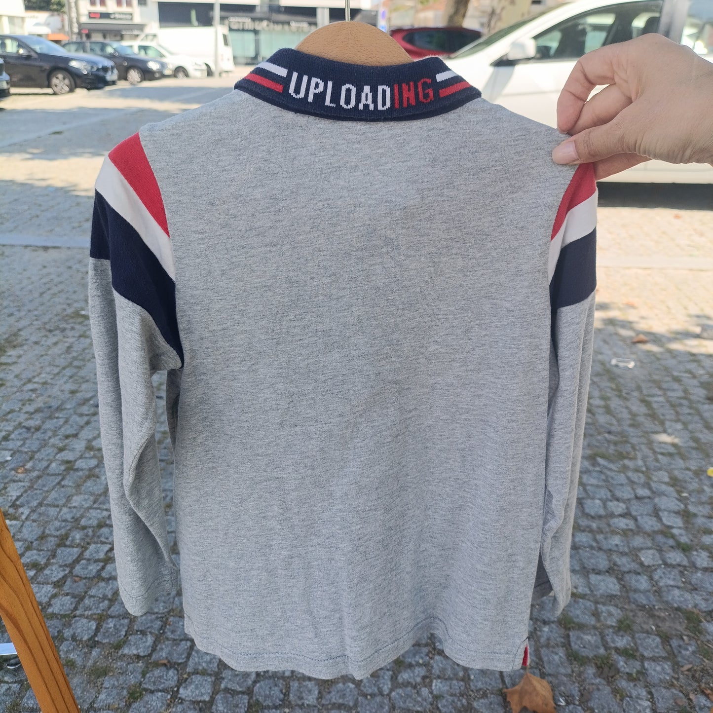 T-shirt de Manga Comprida Estilo Polo para Menino Cinzento e Vermelho 5-6 anos