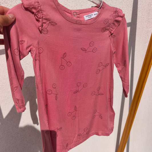 Vestido fox&bunny Rosa com Padrão de Cerejas e Folhos – 12 Meses (80 cm)