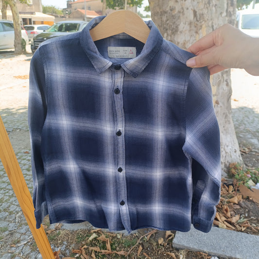 Camisa de Flanela/Flannel Zara Boys aos Quadros Azuis e Brancos 5-6 anos