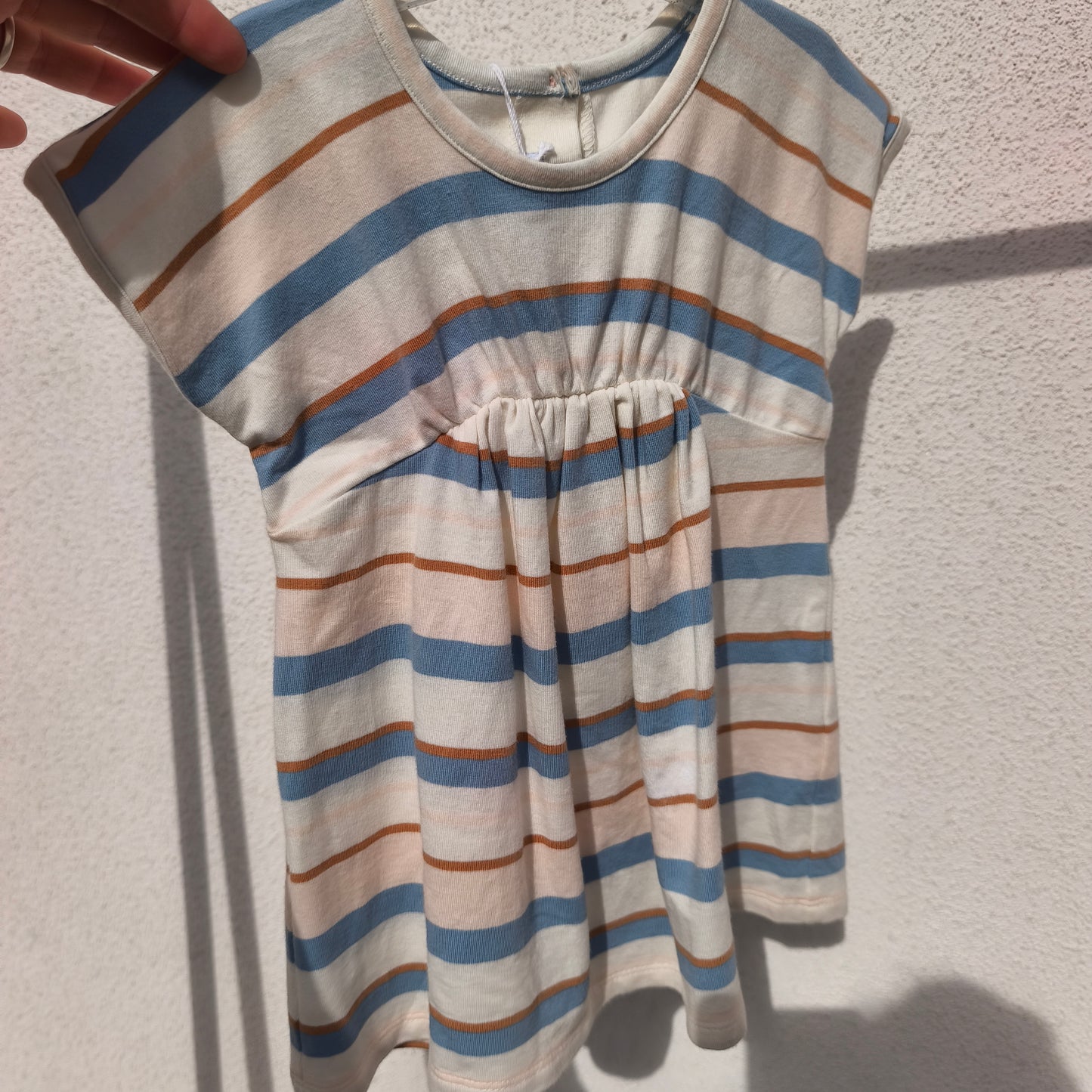 Vestido Absorba Às Riscas Azul e Bege – Novo com Etiqueta – 18 Meses