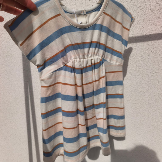 Vestido Absorba Às Riscas Azul e Bege – Novo com Etiqueta – 18 Meses