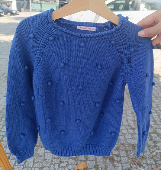 Camisola de Malha Monoprix Kids Azul com Pompons 5-6 anos
