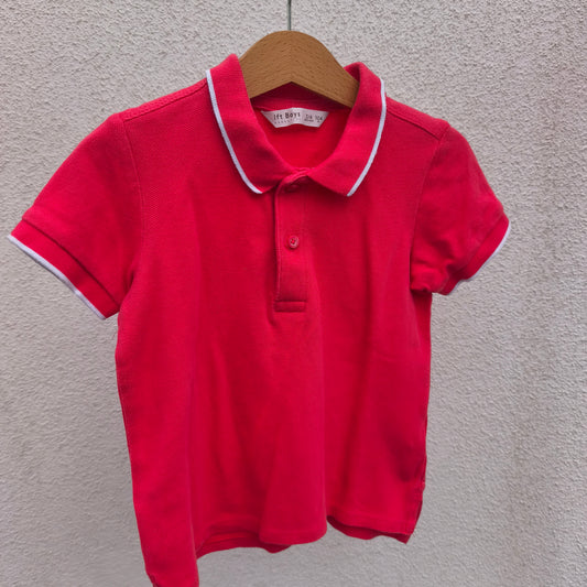 Polo Vermelho Piqué com Detalhe Branco - 3/4 Anos