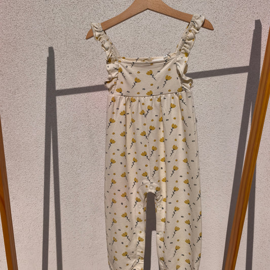Macacão Comprido Feetje Floral Creme e Amarelo – 12-18 Meses (Tamanho 86)
