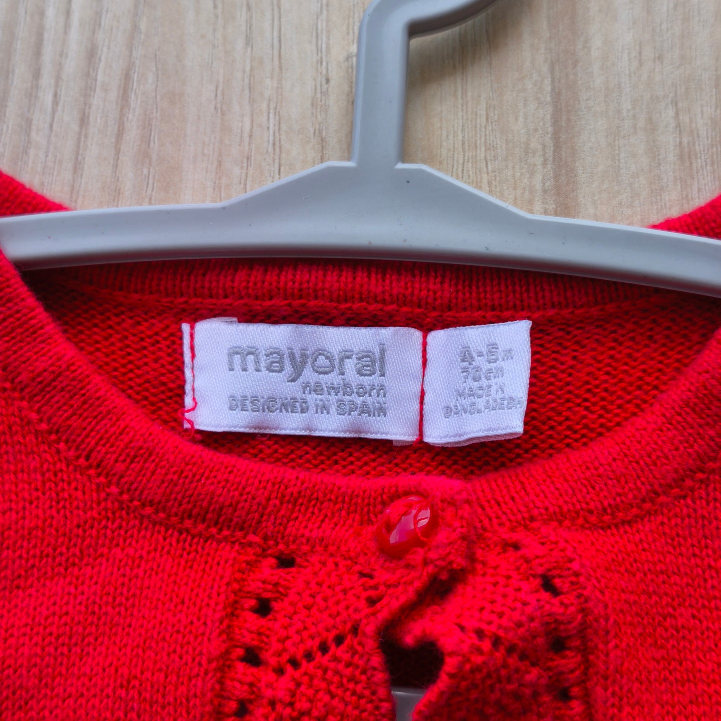 Casaco Bolero Mayoral Vermelho em Malha Trabalhada – 4-6 Meses (68 cm)