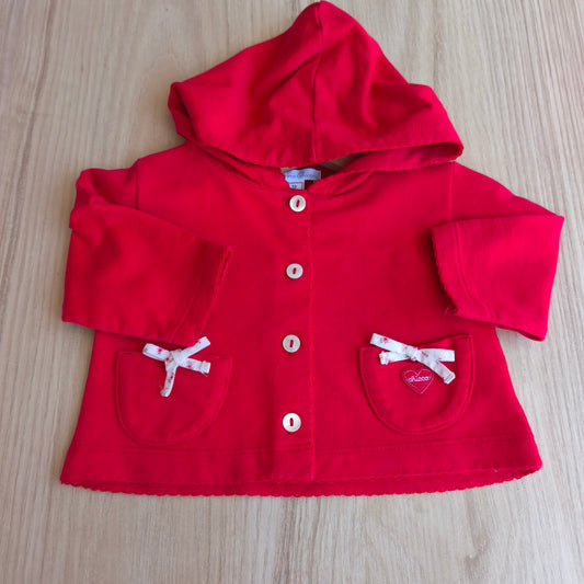 Casaco Chicco Vermelho com Capuz e Laços nos Bolsos – 1 Mês (50 cm)