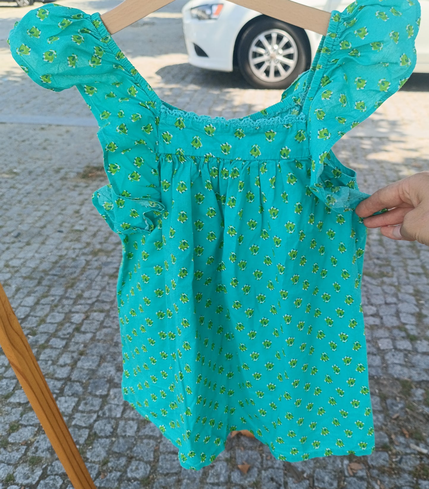 Blusa de Alças com Folhos Next Verde-Turquesa com Padrão Floral