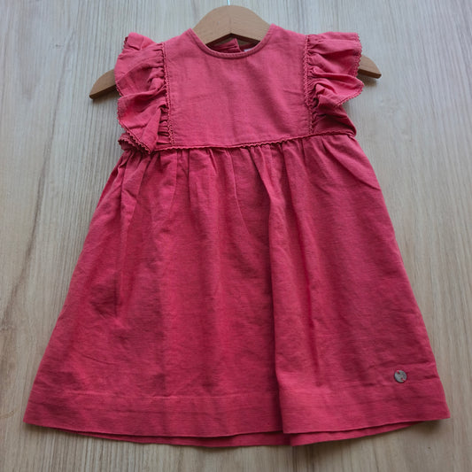 Vestido de Linho e Algodão Coral com Folhos – ZY (Zippy)