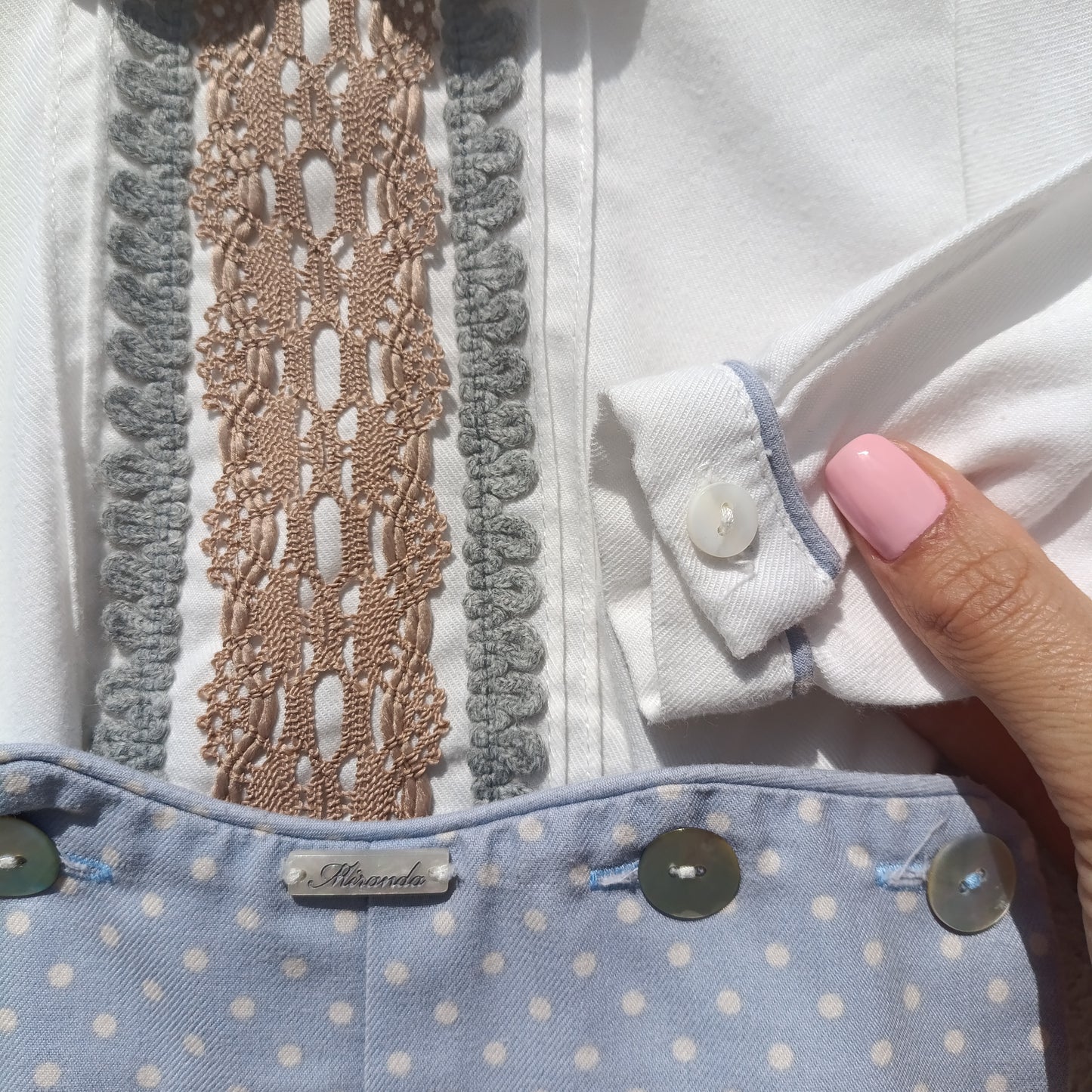 Conjunto / Fofo de Cerimónia Miranda Azul e Branco a Bolinhas – 6 Meses