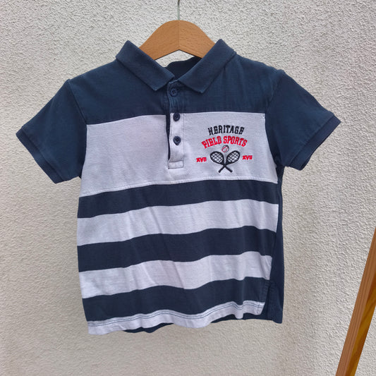 Polo Às Riscas Azul Marinho e Branco BS - 3/4 Anos