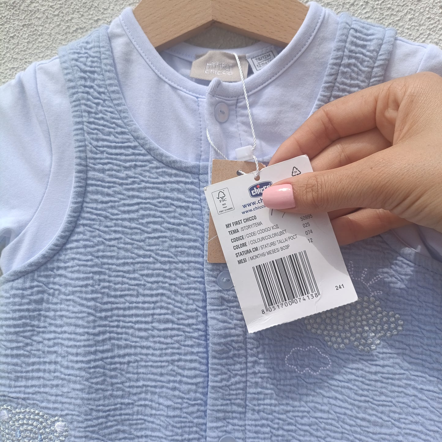 Fofo / Macacão Curto Chicco Azul-Bebé (Novo c/ Etiqueta) – 12 Meses (74 cm)