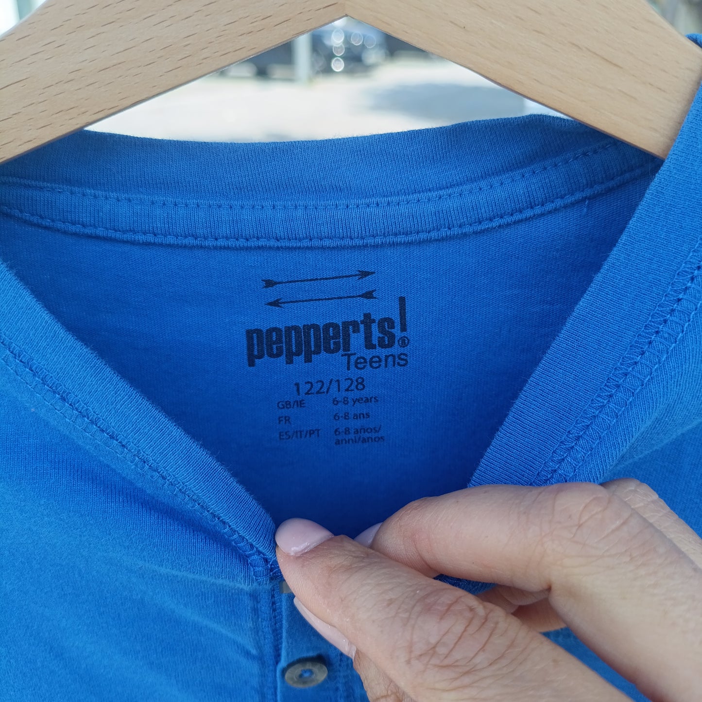T-shirt de Manga Comprida Henley Pepperts! Azul com Botões 6-12 anos