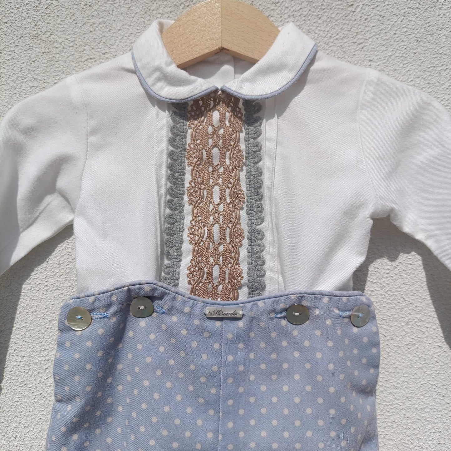 Conjunto / Fofo de Cerimónia Miranda Azul e Branco a Bolinhas – 6 Meses