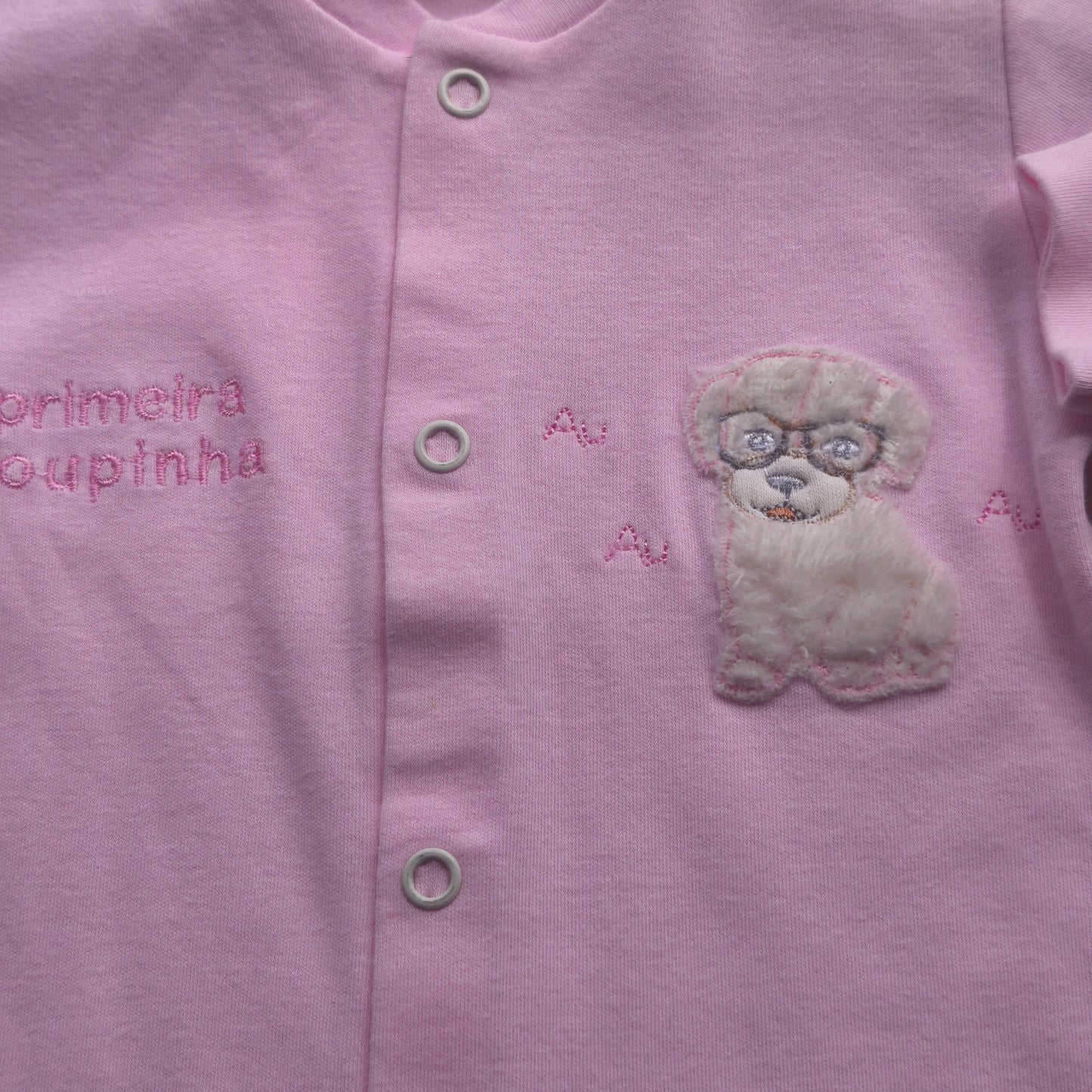 Babygrow "Primeira Roupinha" Rosa com Cãozinho