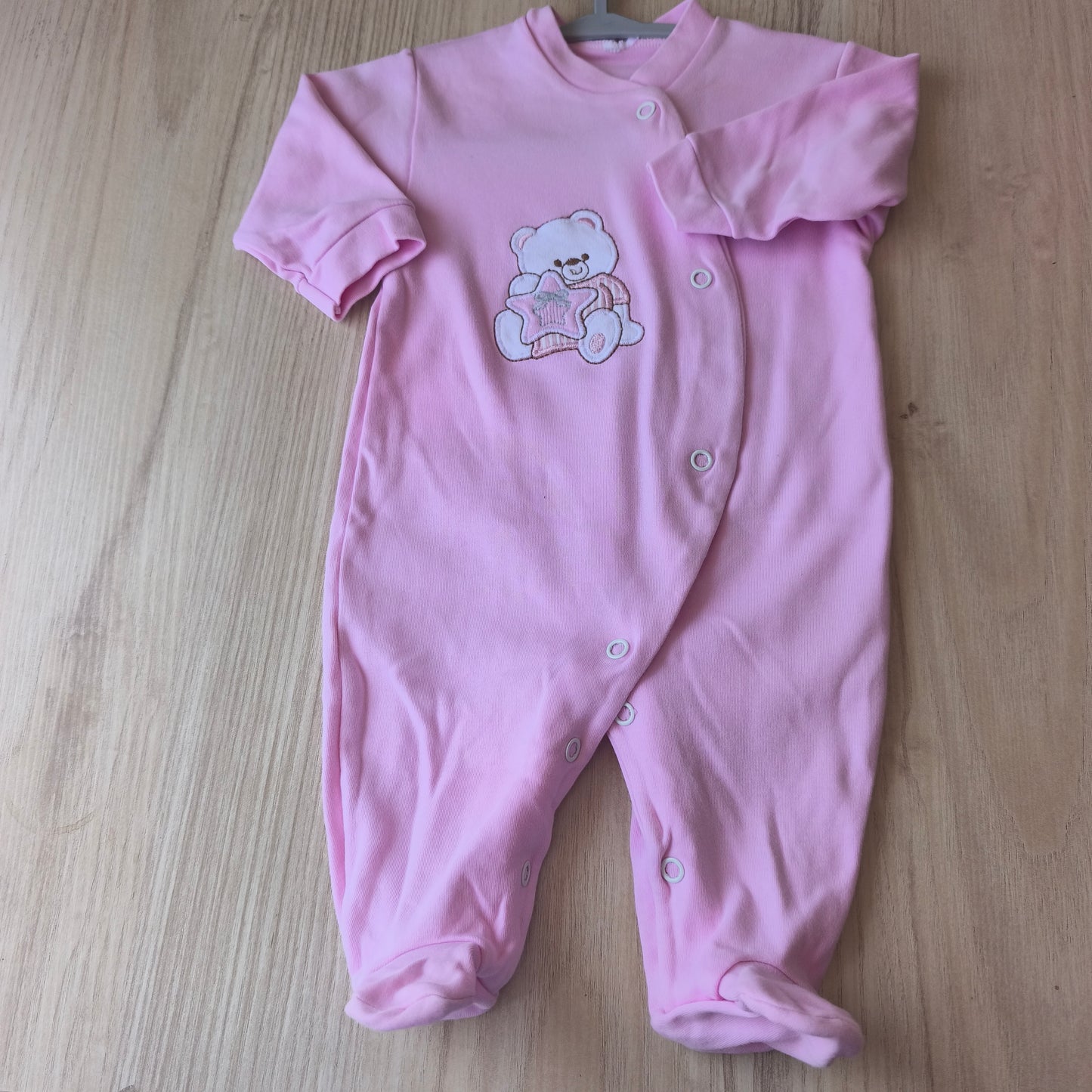 Babygrow Pijama de Algodão para Menina com Ursinho – Rosa