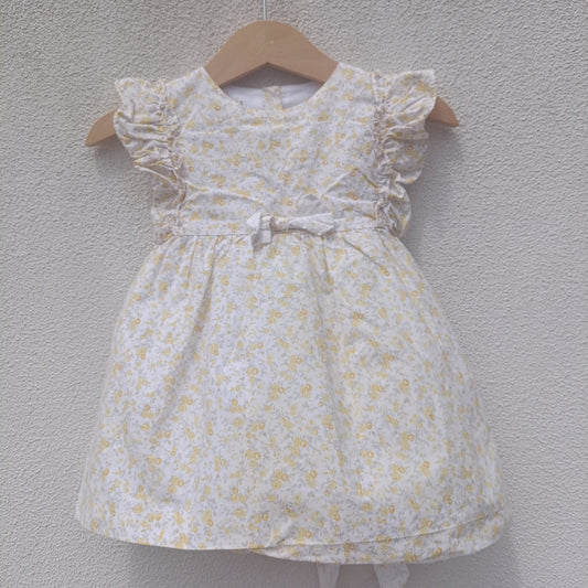 Vestido Floral Amarelo c/ Folhos e Laço Doce de Coco – 18 Meses