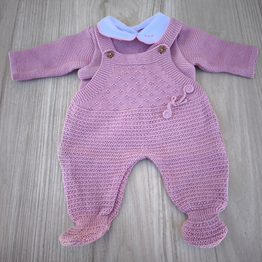 Conjunto de Duas Peças em Malha Canelada — Rosa Velho