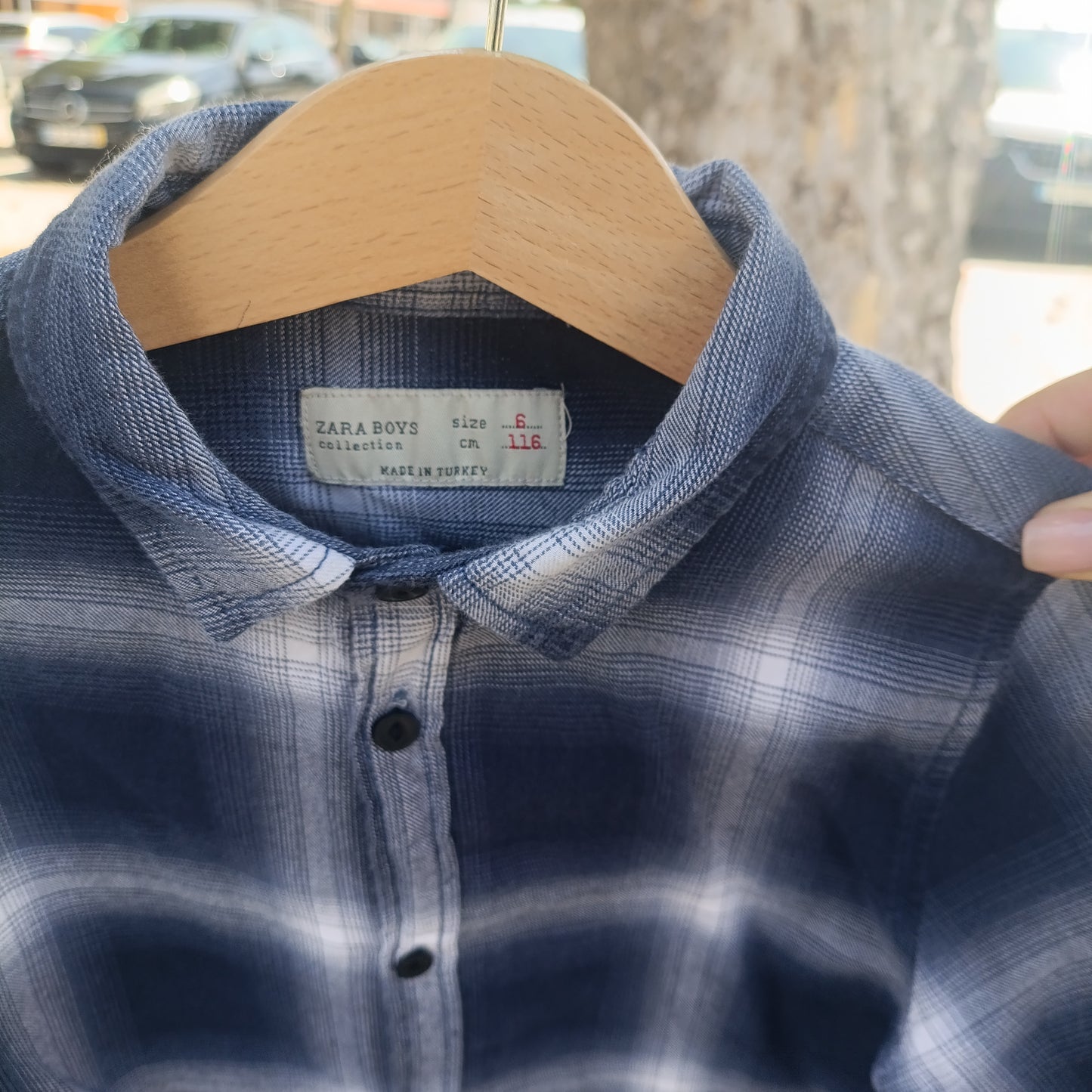 Camisa de Flanela/Flannel Zara Boys aos Quadros Azuis e Brancos 5-6 anos