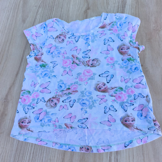 T-shirt H&M "Frozen" com Elsa e Borboletas – Tam. Estimado 2-4 Anos