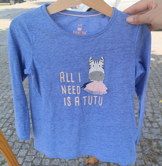 Camisola de Manga Comprida Lupilu Azul com Padrão Zebra e Tutu