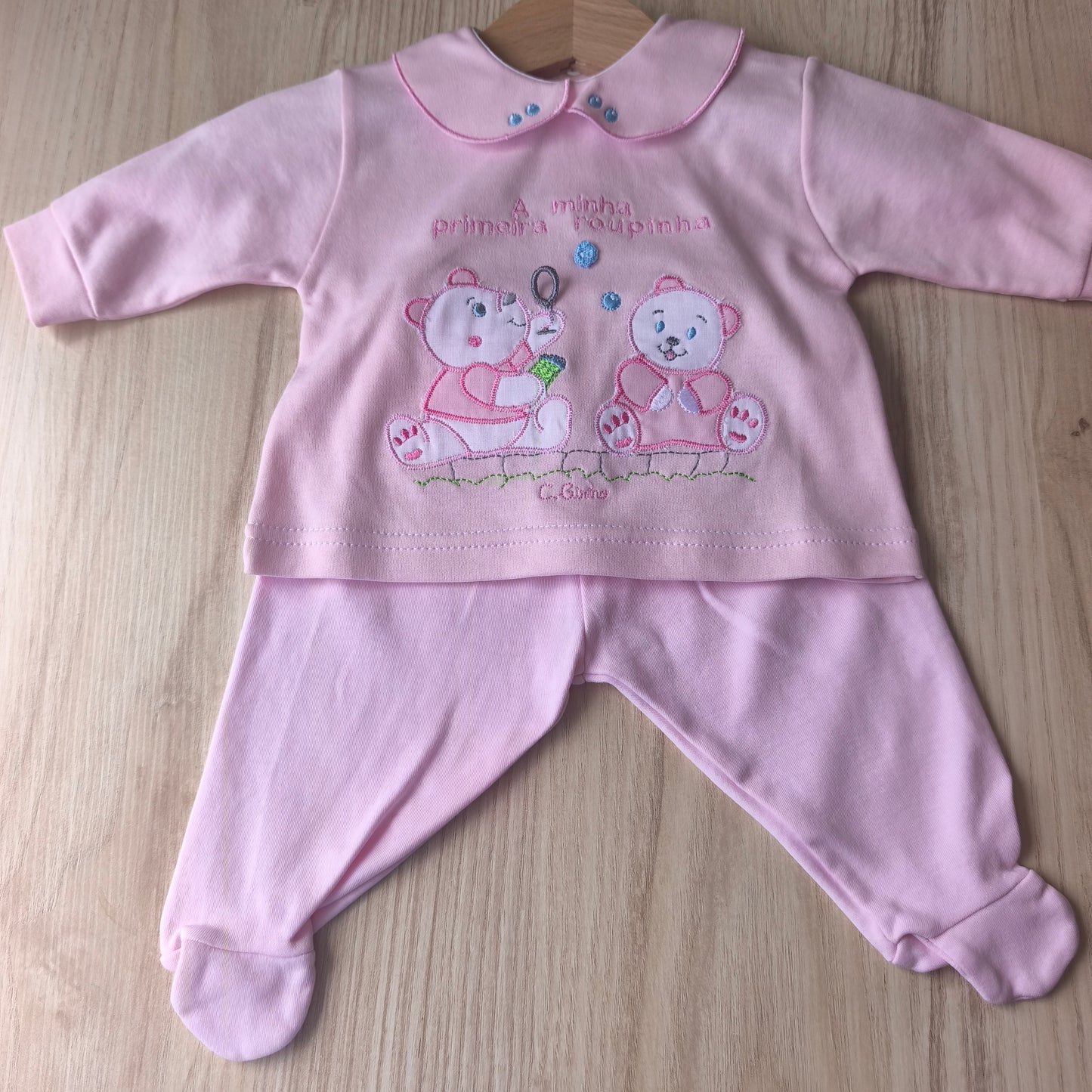 Conjunto de Criações Girino (2 Peças) 100% Algodão – Rosa (0-1 Mês)