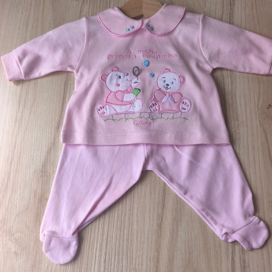 Conjunto de Criações Girino (2 Peças) 100% Algodão – Rosa (0-1 Mês)