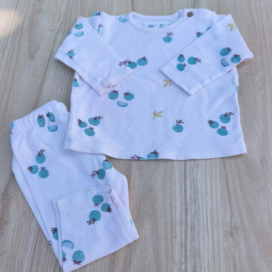 Conjunto de 2 Peças Zara Baby Branco com Padrão de Frutas – 6-9 Meses (74 cm)