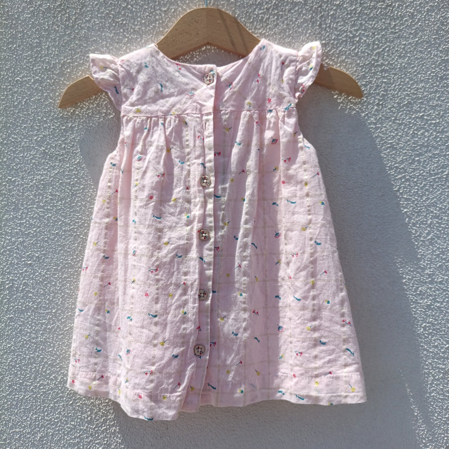 Vestido Sergent Major Rosa com Fio Dourado e Borboleta – 6 Meses (68 cm)